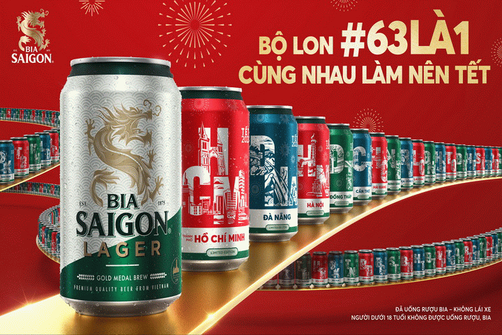 Bộ Sưu tập 63 lonn Bia Sài Gòn với hình ảnh đặc trưng của 63 tỉnh thành của Việt Nam