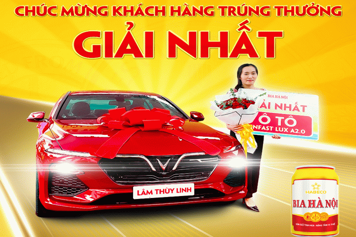 Trao thưởng khách hàng trúng giải nhất 1 xe ô tô Vinfast Lux a2.0 trong chương trình khuyến mại Bừng sắc hè cùng Bia Hà Nội”