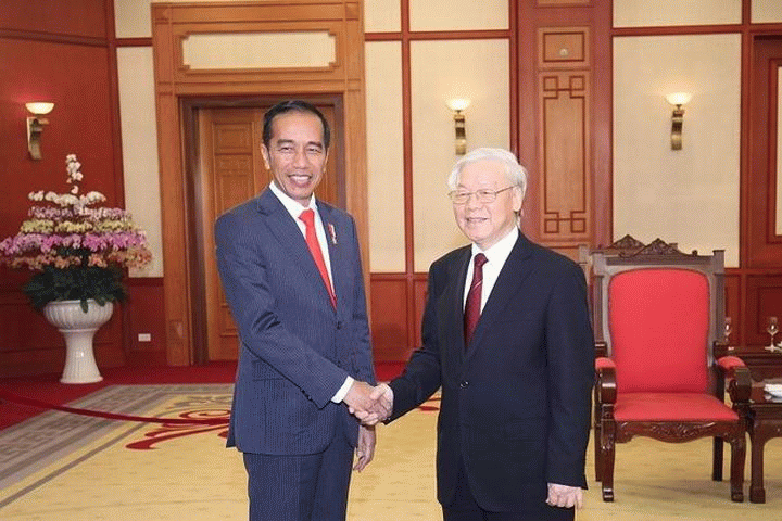 Tổng Bí thư Nguyễn Phú Trọng tiếp thân mật Tổng thống Indonesia