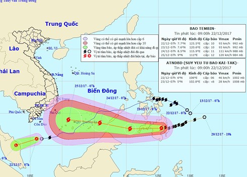 Bão Tembin giật cấp 14 di chuyển nhanh vào Biển Đông
