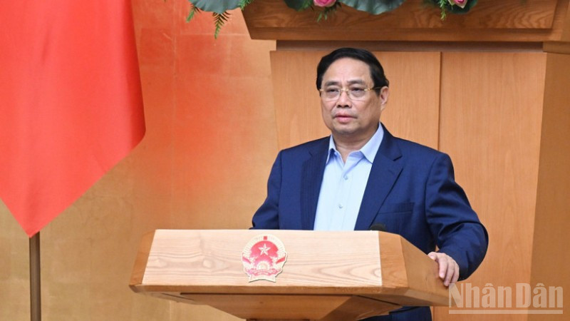 Thủ tướng Chính phủ Phạm Minh Chính phát biểu ý kiến tại Phiên họp Chính phủ thường kỳ tháng 9 và Hội nghị trực tuyến Chính phủ với các địa phương. (Ảnh: TRẦN HẢI) 